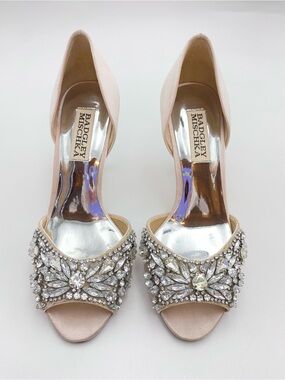 Badgley Mischka Candance Peep-toe Light Pink Pump Heels Bejewelled Sz 5